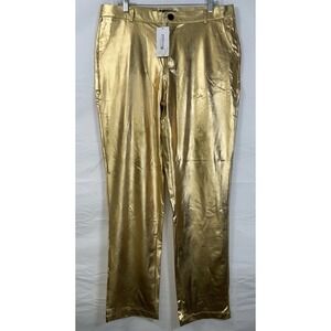 NWT Men's Zeroyaa Metallic Gold Night Club Straight Leg Pants Trousers 36" X 32"